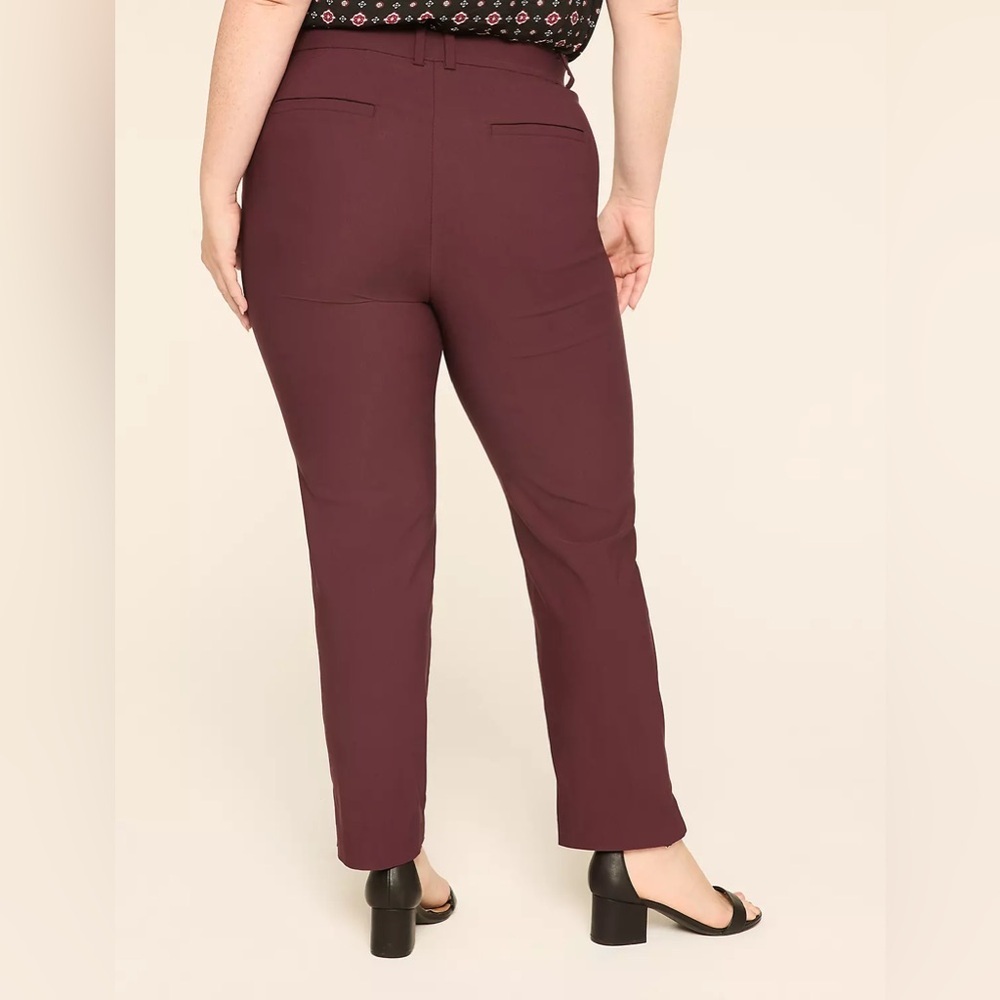 Lane Bryant 4 Season Slim Ankle Pant Womens Size 16 Burgundy Workwear Office - Picture 2 of 3